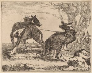 To greyhounds, i bånd og vendt mot hverandre av Jan Fyt