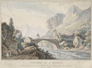 Utsikt over broen ved Saint Maurice i Sveits L