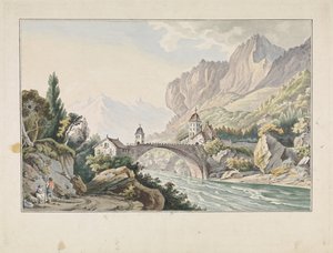 Utsikt over broen ved Saint Maurice i Sveits