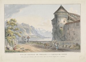 Utsikt over Chillon kasteel Castle Vue du Chateau de Chillon à 2 lieues de Vevey (tittel på objekt)
