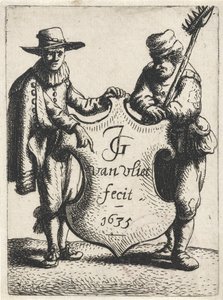 Elegant mann og en skorsteinsfeier nær et våpenskjold Stående figurer (serietittel) av Jan Gillisz. van Vliet
