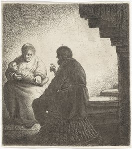 Familie sitter ved en spiraltrapp av Jan Gillisz. van Vliet
