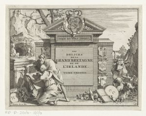 Mann peker å trekke ung mann til en ruin Tittelside for: James Beeverell, Les delices de la Grand