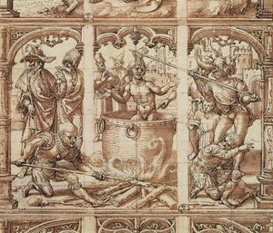 Martyrium av Saint John the Evangelist (vask på papir) av Jan Gossaert