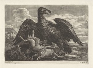 En ørn står på en hare av Jan Griffier (I) (attributed to workshop of)