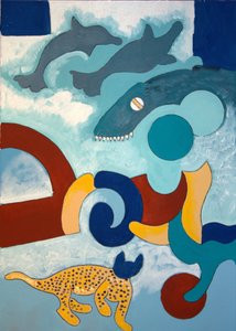Leoparden har et blått hode, 2009 (olje på lerret) av Jan Groneberg