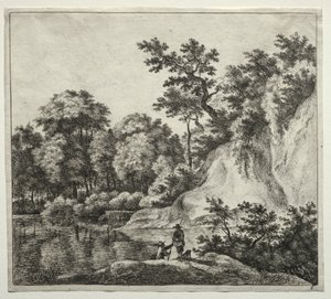 Klippen badet av elven av Jan Hackaert