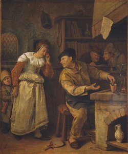En gullsmed som smelter ned en kvinnes smykker i nærvær av en notarius: Alkymisten, ca. 1668-70 (olje på lerret) av Jan Havicksz. Steen