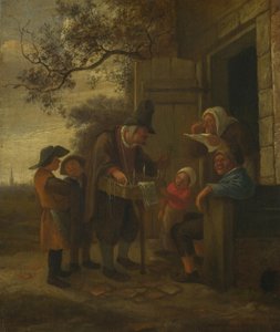 En pedlar som selger briller utenfor en hytte, ca. 1653 av Jan Havickszoon Steen