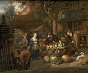 Markedsscene (panel) av Jan Havickszoon Steen