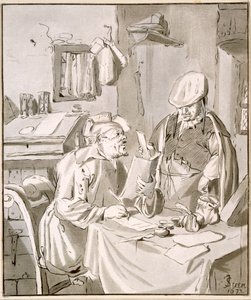 To menn som diskuterer penger på et kontor, 1672, kopiert av Cornelis Ploos van Amstel (1726-98) eller Christian Josi (ca. 1765-1828) av Jan Havickszoon Steen