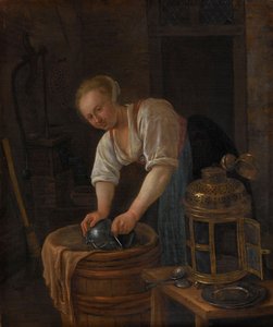 Kvinne som skurer metallvarer, 1650-60 av Jan Havickszoon Steen