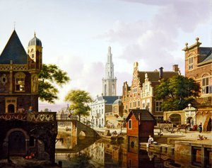 En nederlandsk by langs en kanal