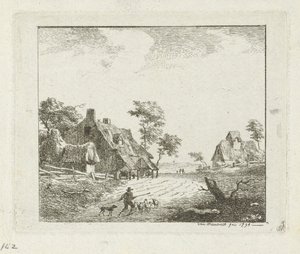Landskap med gjeter og sauer på to gårder av Jan Izaak van Mansvelt
