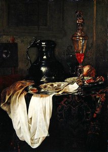 Stilleben med tinnkar og beger med lokk (olje på eikepanel) av Jan Jansz Treck