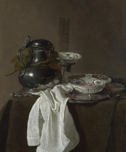 Stilleben med en tinnflagon og to Ming-skåler, 1651 av Jan Jansz. Treck
