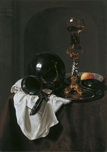 Stilleben med glass vin og tinnmugge av Jan Jansz. Treck