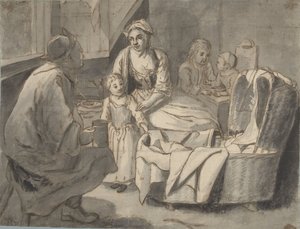Interiør med barnefamilie av Jan Josef Horemans (II) (possibly)