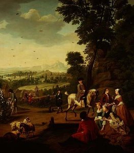En elegant hawking-fest hviler i en park av Jan Josef the Younger Horemans