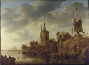 Et elvelandskap med en capriccio av Oostport, Delft, ca. 1644 (olje på lerret) av Jan Josephsz van Goyen