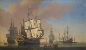 Engelske krigsskip på en vei i rolig vær av Jan Karel Donatus van Beecq