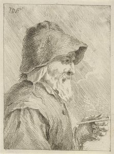 Gammel mann med skjegg og en pipe i hånden av Jan Lauwryn Krafft (I) (attributed to)