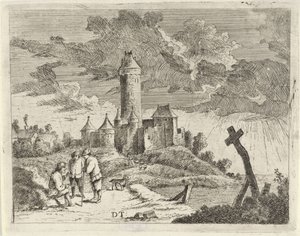 Landskap med slott og tre menn av Jan Lauwryn Krafft (I) (possibly)