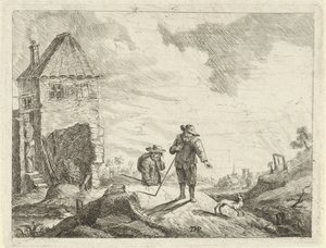 To bønder med hund på landevei av Jan Lauwryn Krafft (I) (possibly)