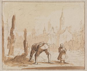 Adriaen Wens leter i asken etter munnskruen som var blitt satt på moren hans i Antwerpen i 1573 av Jan Luyken