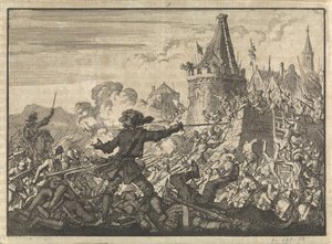 Frastøtt storming av murene i Livron, forsvart av hugenottene, 1574 av Jan Luyken