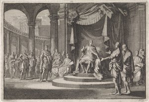Aleksander og Aristobulos forsvarer seg overfor keiser Augustus av Jan Luyken
