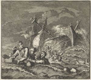 Emblem: forlis Forlis med druknende mennesker av Jan Luyken