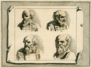 Greske bokstaver tegnet på yppersteprestens hode som en del av innvielsessalvningen med olje, 1700 av Jan Luyken