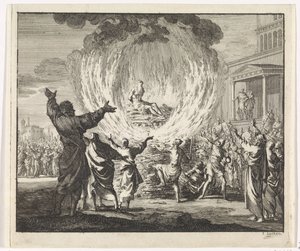St. Polycarp blir brent på bålet, men flammene brenner ham ikke