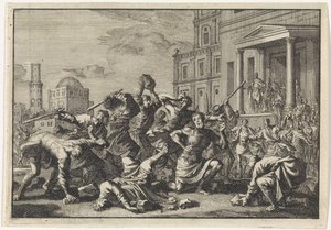 Herodes får sin frisør Tryphon til å steine ​​Tyro og sønnen hans på mistanke om forræderi av Jan Luyken