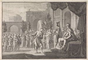 Hyrcanus foran tronen til Ptolemaios Philadelphus av Jan Luyken