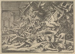 Kollapset galleri under en katolsk gudstjeneste i huset til den spanske utsendingen i London, 1623 av Jan Luyken