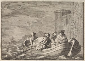 King James II flykter om natten i en robåt, 1688 av Jan Luyken