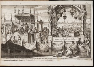 La grande benediction des eaux a Moscou (Russie) (The Great Blessing of Waters at Moscow) (ceremonie religieuse annuelle avec procession) - Oeuvre de Jan (Johannes) Luyken (1649-1712), gravure (20,1x30 cm)   1376888   no       norwegian Successfully Transl av Jan Luyken