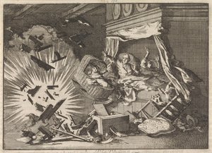 Eksplosjon av en bombe i et hus på Ebbingestraat i Groningen, 1672