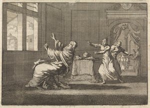 Pave Innocent XII faller bakover fra vinduet til Quirinalen like etter valget hans, 1691 av Jan Luyken