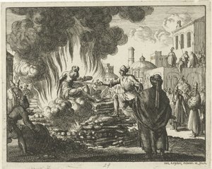 Polycarp knivstukket i hjel på bålet av Jan Luyken