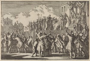Gatescene i Aberdeen som håner den katolske religionen, 1689 av Jan Luyken