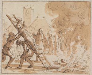 Henrettelsen av Anneken Heyndriks på Dam-plassen i Amsterdam i 1571 av Jan Luyken