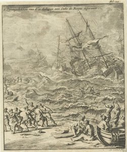 Forlis ved Kapp det gode håp, 1693 The Crashing of Three Ships at Cabo de Bonne Esperance (tittel på objekt) av Jan Luyken