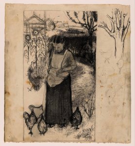 Annie Mankes-Zernike mater kyllingene, til høyre: studier av et tre og kyllinger av Jan Mankes