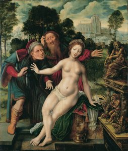 Susannah og de eldste av Jan Massys or Metsys