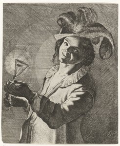 Smilende gutt med et glass i hånden av Jan Matham (possibly)