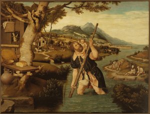 Landskap med Saint Christopher, første halvdel av 1500-tallet.. av Jan Mostaert