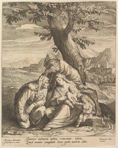 Hellig familie med St. Elizabeth og døperen Johannes, 1588. av Jan Muller